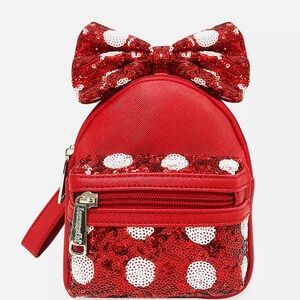 🎀EUC-Disney Loungefly Minnie Mouse Red and White Polka Dot Sequin Wristlet🎀